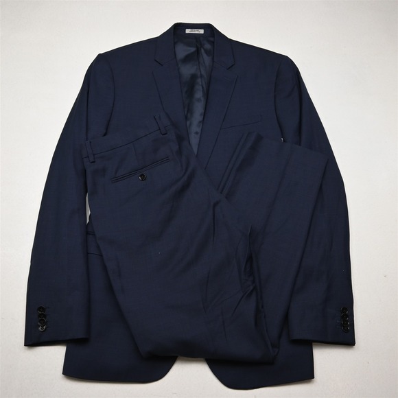 Express 42L 33x32 Blue Wool Photographer Fitted Mens Jacket Pants Suit